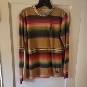 Aviator Nation Tan Multicolor Striped Lightning Bolt Long Sleeve Top